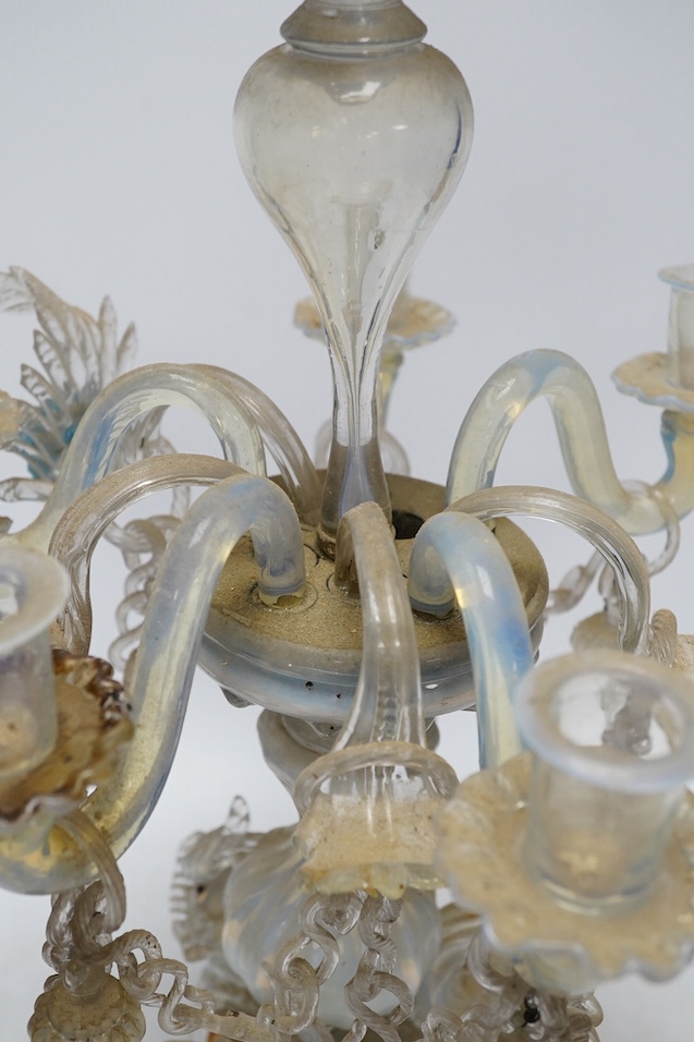 A 19th century Venetian glass candelabrum, 59cm. Condition - poor, several minor breaks